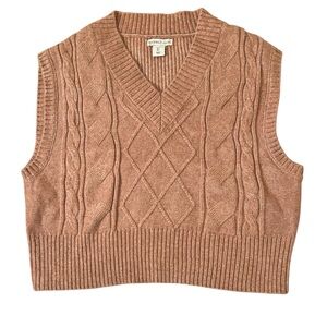 Sincerely Jules Cable Knit Sweater Vest V Neck Ribbed Trim Women’s Size Large